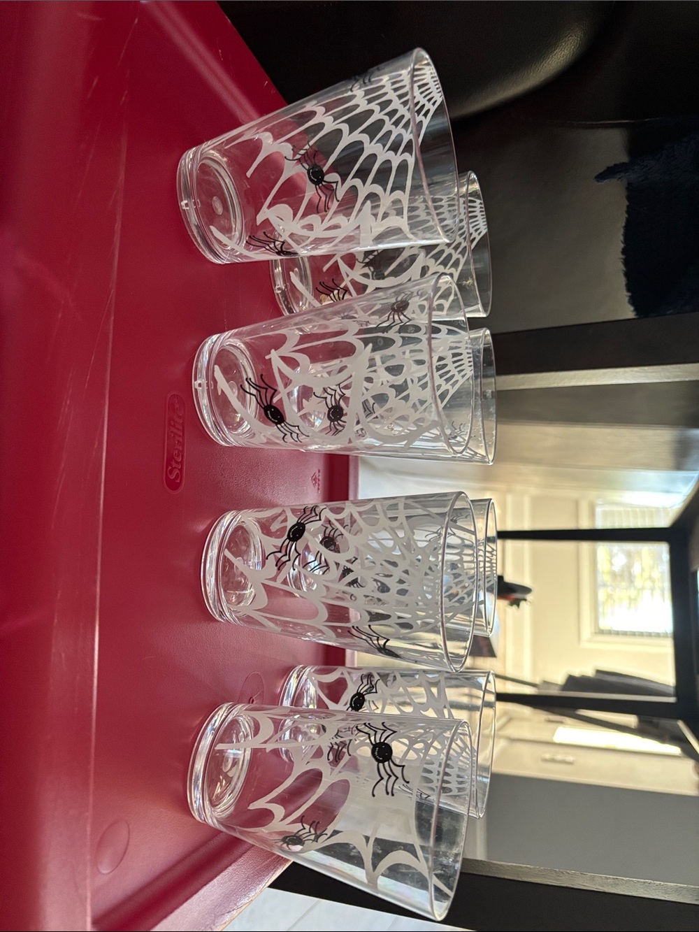 Crate and Barrel plastic Spider Web Glass Tumbler Set - Clear with Black set 8